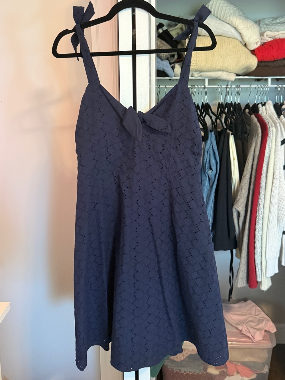 BB Dakota Navy Eyelet Tie-Shoulder Mini Dress